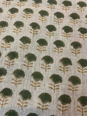 Natural Linen Fabric Indian Linen Fabric, Mustrad and Olive Green Block Printing Fabric, Designer Floral Printing on Fabric, Upholstery - Rohiyaan